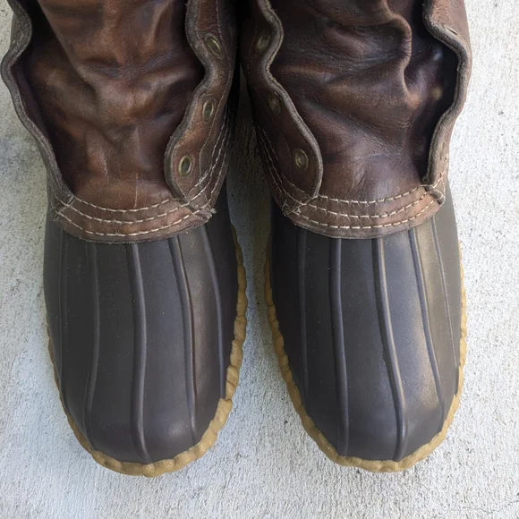 L.L. Bean Duck Boots Men 9 M Btown Leather Rubber - Picture 5 of 16